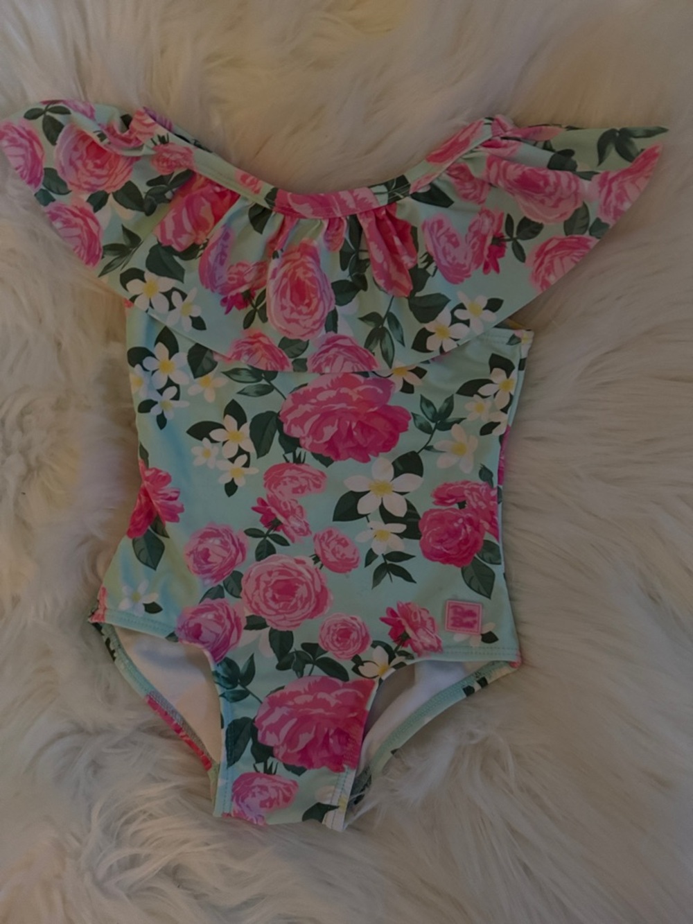 Ruffle Butts Girls One-Piece Swimsuit in Mint and Pink Floral